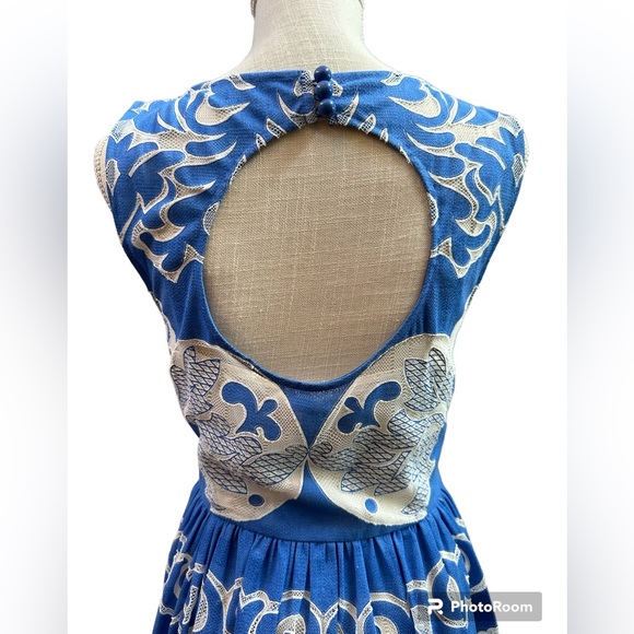 Tracey Reese by Anthropologie blue white eyelet dress sleeveless NWT sz 12 - Picture 7 of 17